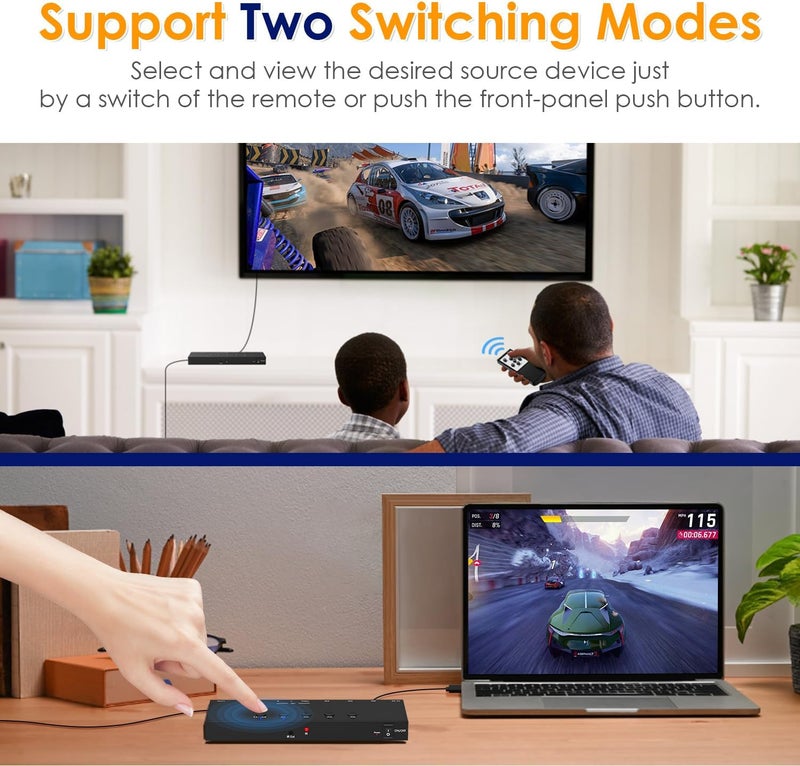 OseTub مفتاح HDMI و AV 2 في 1، 3 مدخلات HDMI + 1 مدخل RCA مع 2 مخرج HDMI، يدعم HDCP 2.2، 3D، نسبة العرض إلى الارتفاع 4:3/16:9، متوافق مع Xbox/Nintendo Switch/PS5/4، Roku/Wii/N64 - العب ألعاب حديثة وRetro على تلفازين - Image 4